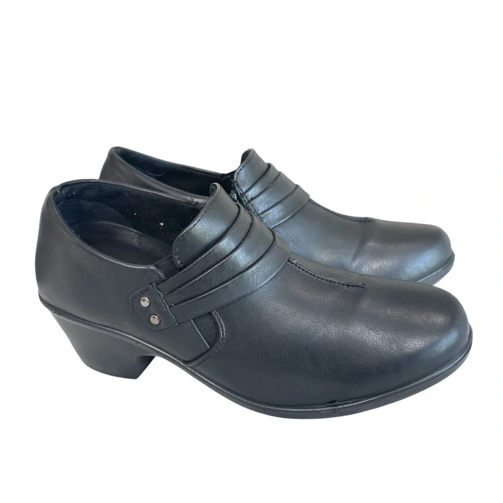 Easy Street Comfort Wave Shoe Bootie Black Block Heel Womens Size 8.5 M VEGAN
